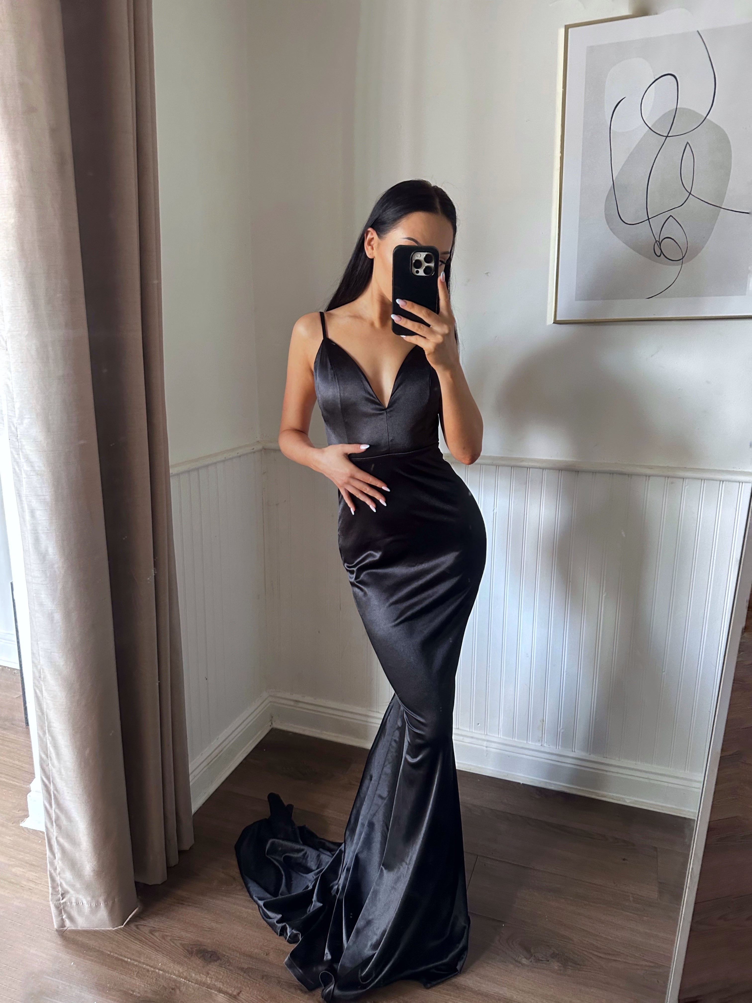 Black Lace Red Satin Strapless Side Slit A-line Prom Dresses,PDS0310 –  Oktypes